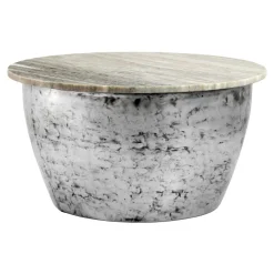 Couchtisch 60cm mit Marmor Platte weiß Wohnzimmertisch Beistelltisch Rund Silber