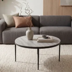 Couchtisch 70cm mit Marmor Platte weiß Wohnzimmertisch Beistelltisch Metall rund