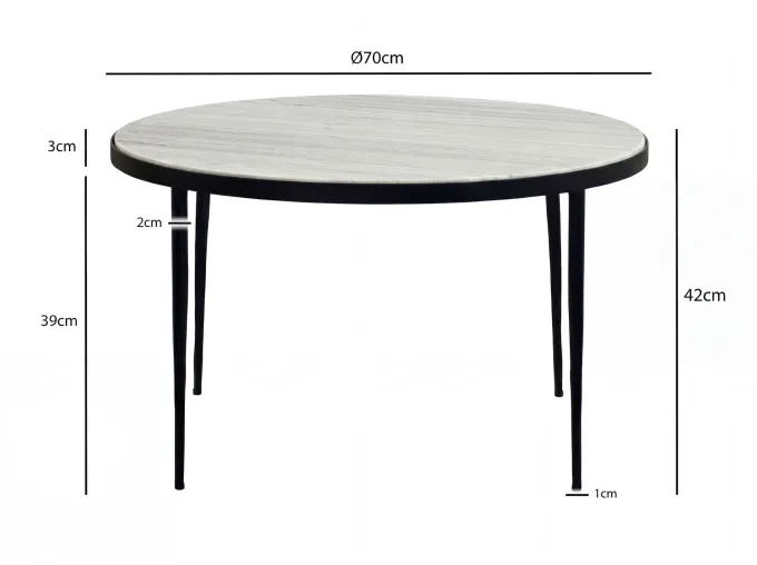 Couchtisch 70cm mit Marmor Platte weiß Wohnzimmertisch Beistelltisch Metall rund