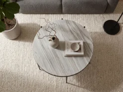 Couchtisch 70cm mit Marmor Platte weiß Wohnzimmertisch Beistelltisch Metall rund
