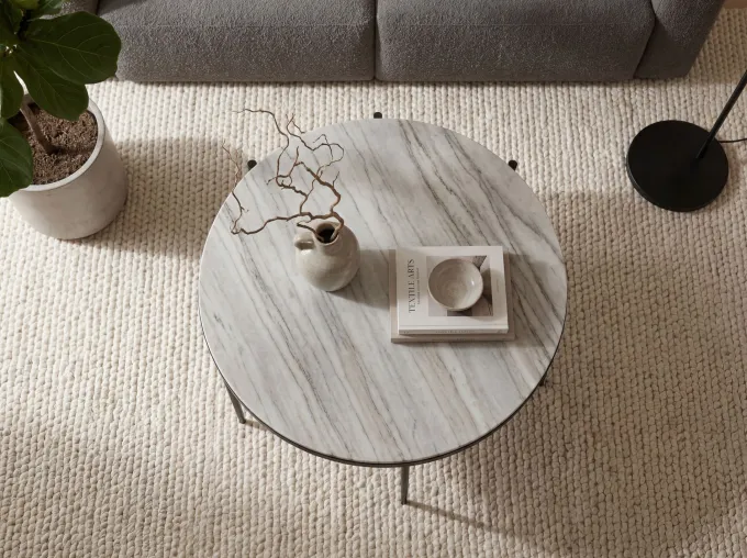 Couchtisch 70cm mit Marmor Platte weiß Wohnzimmertisch Beistelltisch Metall rund
