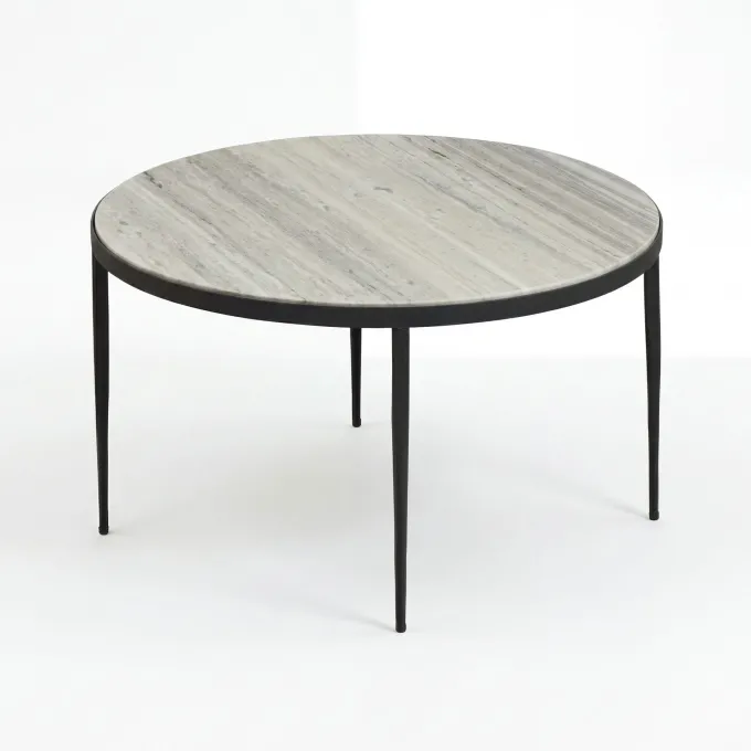 Couchtisch 70cm mit Marmor Platte weiß Wohnzimmertisch Beistelltisch Metall rund