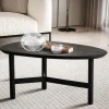 Couchtisch 80cm nierenförmig Massivholz schwarz Wohnzimmertisch Metallgestell