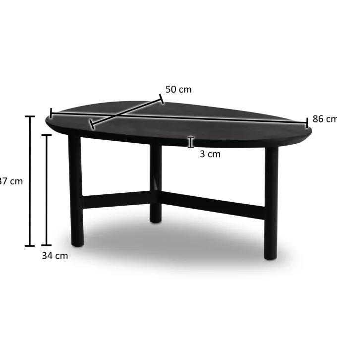 Couchtisch 80cm nierenförmig Massivholz schwarz Wohnzimmertisch Metallgestell