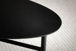 Couchtisch 80cm nierenförmig Massivholz schwarz Wohnzimmertisch Metallgestell