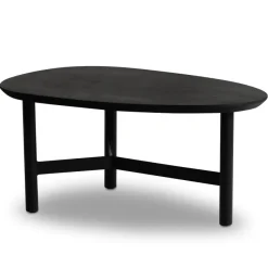 Couchtisch 80cm nierenförmig Massivholz schwarz Wohnzimmertisch Metallgestell