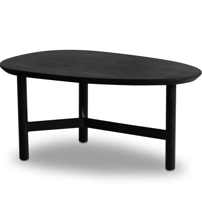 Couchtisch 80cm nierenförmig Massivholz schwarz Wohnzimmertisch Metallgestell