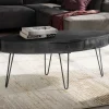 Couchtisch 100cm oval Massivholz schwarz Wohnzimmertisch Schublade Industrial