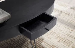 Couchtisch 100cm oval Massivholz schwarz Wohnzimmertisch Schublade Industrial