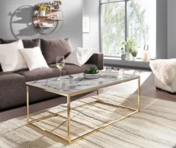 Couchtisch 100cm rechteckig Marmor Optik Metallgestell Wohnzimmertisch