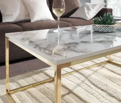 Couchtisch 100cm rechteckig Marmor Optik Metallgestell Wohnzimmertisch