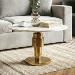 Couchtisch 60cm rund Marmor Wohnzimmertisch Sofatisch Alu Beistelltisch Metall