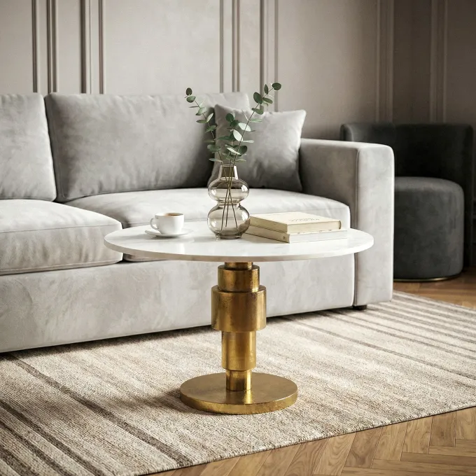 Couchtisch 60cm rund Marmor Wohnzimmertisch Sofatisch Alu Beistelltisch Metall