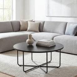 Couchtisch 80cm Rund Schwarz Sofatisch Wohnzimmertisch Beistelltisch Modern