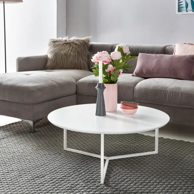 Couchtisch 80cm Rund Weiß Matt Design Wohnzimmertisch Sofa Beistell Tisch