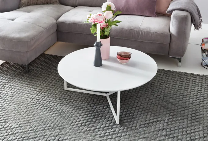Couchtisch 80cm Rund Weiß Matt Design Wohnzimmertisch Sofa Beistell Tisch