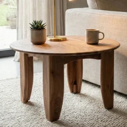 Couchtisch 60cm Sofatisch Akazie Massivholz Wohnzimmertisch Beistelltisch Rund