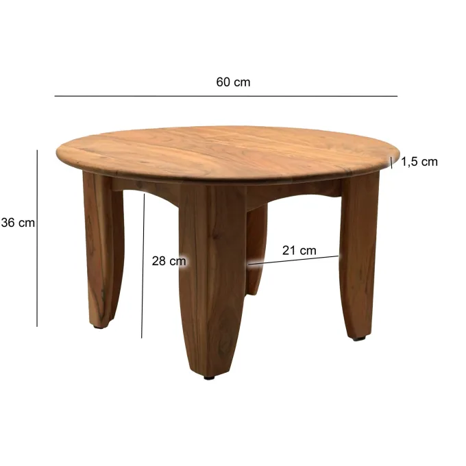 Couchtisch 60cm Sofatisch Akazie Massivholz Wohnzimmertisch Beistelltisch Rund