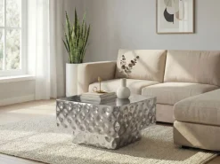 Couchtisch 60cm Sofatisch Metall Wohnzimmertisch Beistelltisch Hammerschlag Alu