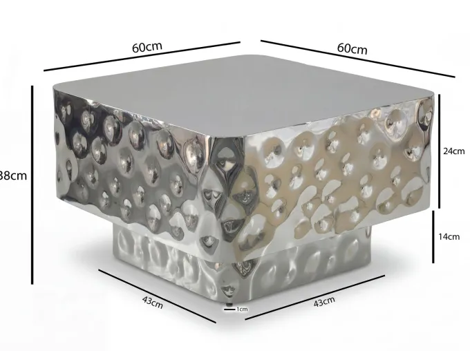 Couchtisch 60cm Sofatisch Metall Wohnzimmertisch Beistelltisch Hammerschlag Alu