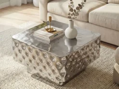Couchtisch 60cm Sofatisch Metall Wohnzimmertisch Beistelltisch Hammerschlag Alu