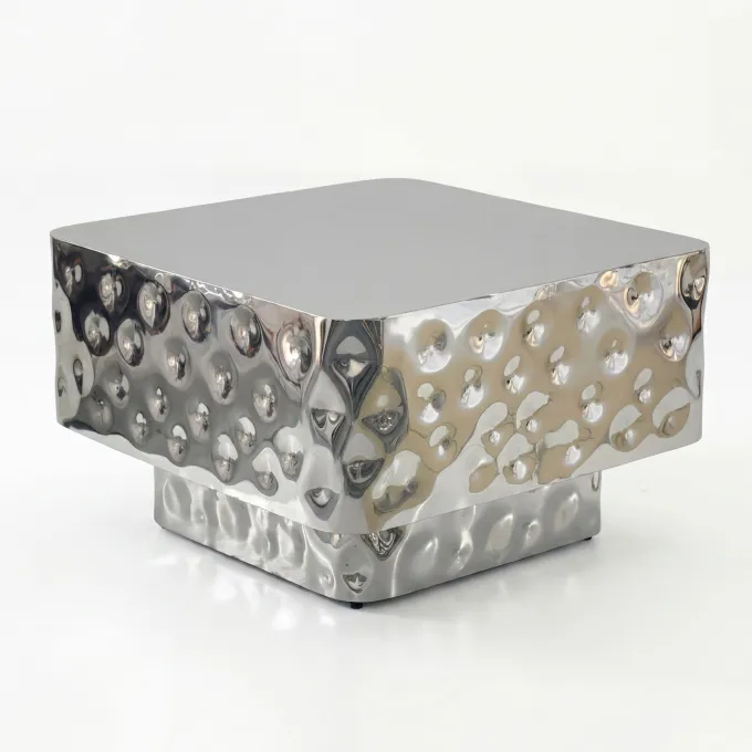 Couchtisch 60cm Sofatisch Metall Wohnzimmertisch Beistelltisch Hammerschlag Alu