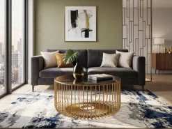 Couchtisch 60cm Sofatisch Metall Glas Wohnzimmertisch Beistelltisch Rund Gold
