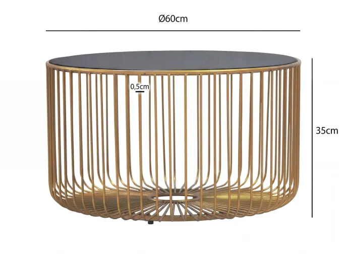 Couchtisch 60cm Sofatisch Metall Glas Wohnzimmertisch Beistelltisch Rund Gold