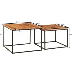 Couchtisch 2er Set Akazie Massivholz quadratisch · Wohnzimmertisch Industrial