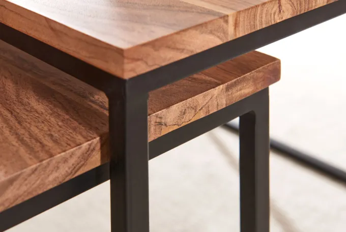 Couchtisch 2er Set Akazie Massivholz quadratisch · Wohnzimmertisch Industrial
