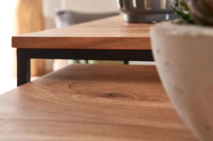 Couchtisch 2er Set Akazie Massivholz quadratisch · Wohnzimmertisch Industrial