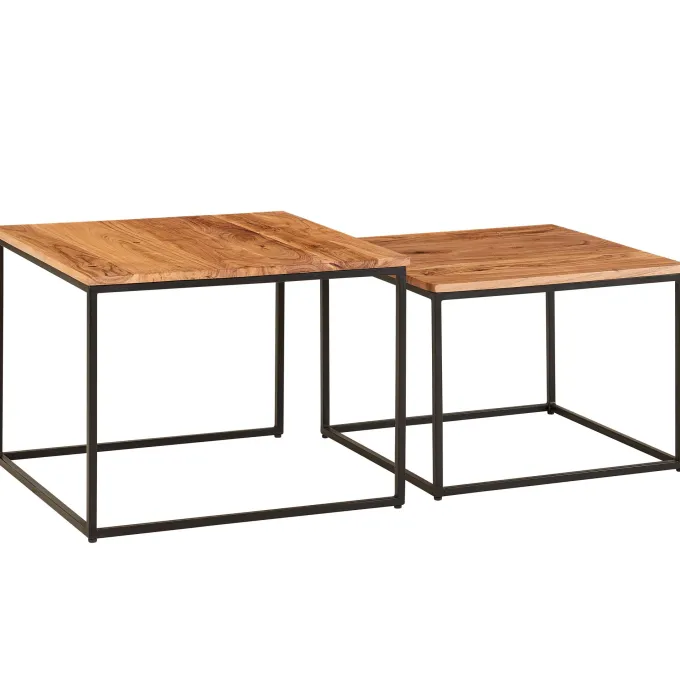 Couchtisch 2er Set Akazie Massivholz quadratisch · Wohnzimmertisch Industrial