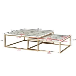 Couchtisch 2er Set FineBuy Satztisch Weiß Marmor Optik Modern Metallgestell