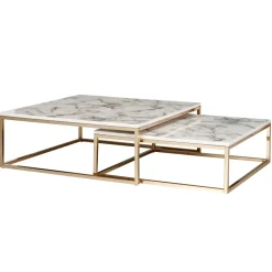 Couchtisch 2er Set FineBuy Satztisch Weiß Marmor Optik Modern Metallgestell
