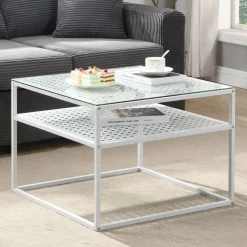 Couchtisch FineBuy Glas Metall 60 cm Quadratisch Wohnzimmertisch Ablage Modern