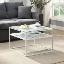 Couchtisch FineBuy Glas Metall 60 cm Quadratisch Wohnzimmertisch Ablage Modern