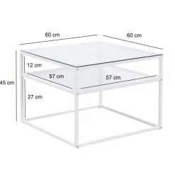Couchtisch FineBuy Glas Metall 60 cm Quadratisch Wohnzimmertisch Ablage Modern