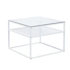 Couchtisch FineBuy Glas Metall 60 cm Quadratisch Wohnzimmertisch Ablage Modern