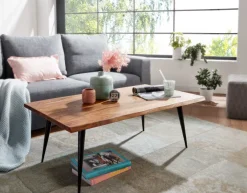 Couchtisch FineBuy Holz Massiv Sofatisch Wohnzimmertisch Tisch Baumkante Modern