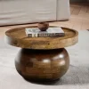 Couchtisch FineBuy Mango Sofatisch Massivholz Braun 50 cm Wohnzimmertisch Rund