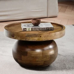 Couchtisch FineBuy Mango Sofatisch Massivholz Braun 50 cm Wohnzimmertisch Rund