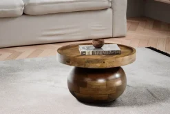 Couchtisch FineBuy Mango Sofatisch Massivholz Braun 50 cm Wohnzimmertisch Rund
