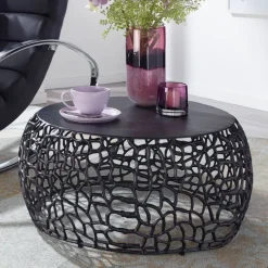 Couchtisch FineBuy Metall Sofatisch Ø 66 cm Tisch Wohnzimmertisch Rund Aluminium