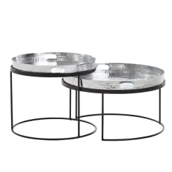 Couchtisch FineBuy Set Metall Tabletttisch Sofatisch Beistelltisch Tisch Rund