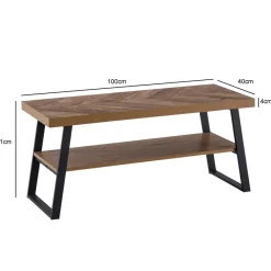 Couchtisch FineBuy Sofatisch 100 cm Braun Fischgrät Wohnzimmertisch Ablage