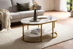 Couchtisch FineBuy Sofatisch 100 cm Marmor Optik Wohnzimmertisch Tisch Ablage