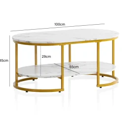 Couchtisch FineBuy Sofatisch 100 cm Marmor Optik Wohnzimmertisch Tisch Ablage