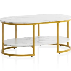 Couchtisch FineBuy Sofatisch 100 cm Marmor Optik Wohnzimmertisch Tisch Ablage