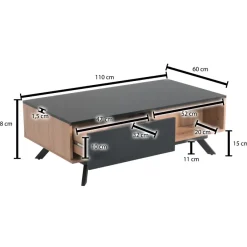 Couchtisch FineBuy Sofatisch 110x60x38 cm MDF Eiche Wohnzimmertisch Schublade