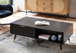 Couchtisch FineBuy Sofatisch 110x60 cm Schwarz Eiche Wohnzimmertisch Stauraum